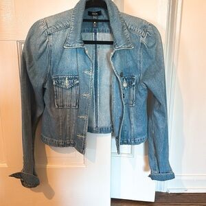 Aqua Light Denim Puff-Sleeve Jean Jacket